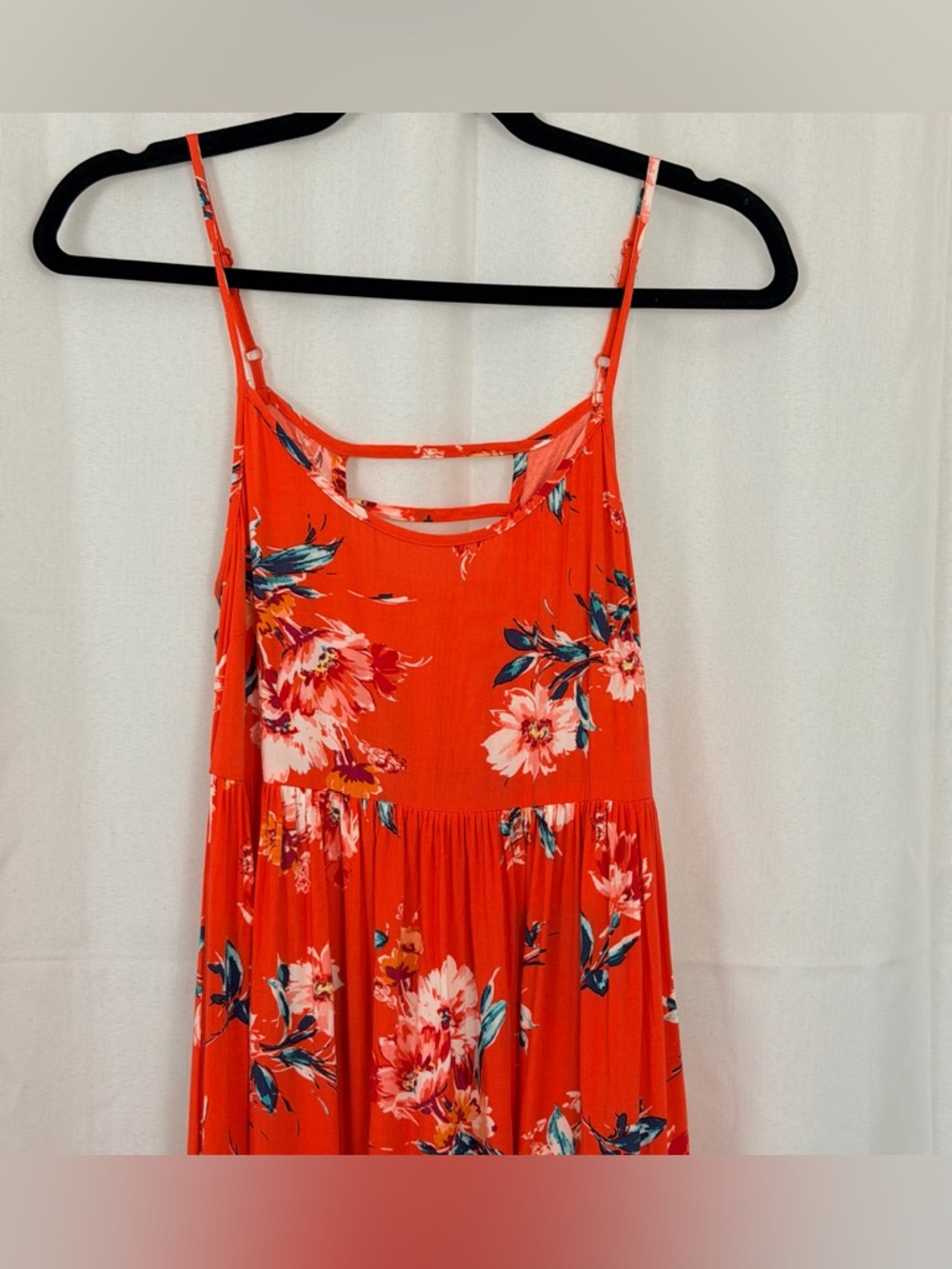 Band of Gypsies Orange Floral Spaghetti Strap Ladder Back Maxi Dress.        XS - Picture 3 of 6